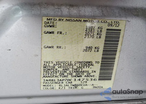 2013 Nissan Altima 3.5S from USA, damaged, VIN 1N4BL3AP7DC147536